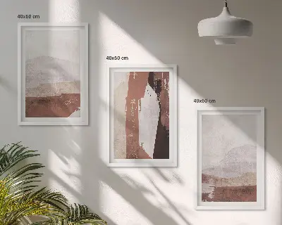 Billedsæt til soveværelset med brune og beige abstrakte mønstre