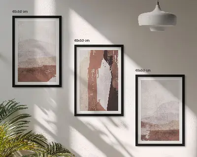 Billedsæt til soveværelset med brune og beige abstrakte mønstre