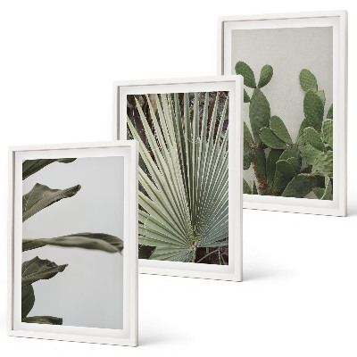 Billedsæt til soveværelset Blade af tropiske planter i pastel