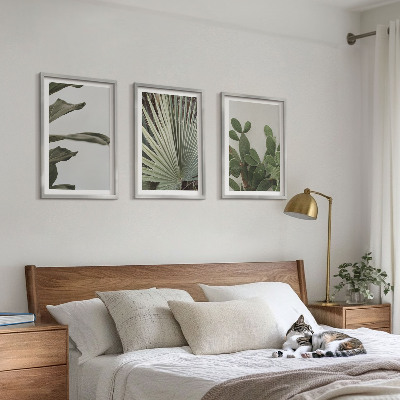 Billedsæt til soveværelset Blade af tropiske planter i pastel