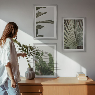 Billedsæt til soveværelset Blade af tropiske planter i pastel