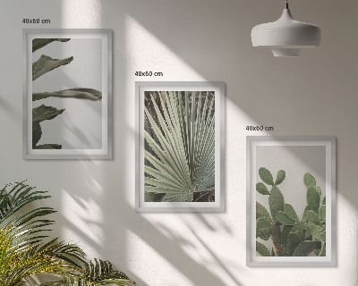 Billedsæt til soveværelset Blade af tropiske planter i pastel
