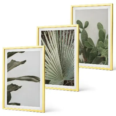 Billedsæt til soveværelset med blade af tropiske planter i pastel