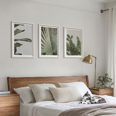 Billedsæt til soveværelset Blade af tropiske planter i pastel
