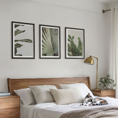 Billedsæt til soveværelset Blade af tropiske planter i pastel