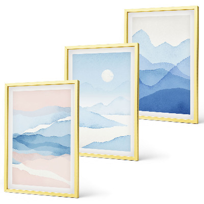 Billedvæg inspiration Blå lyserøde bjerge akvarel