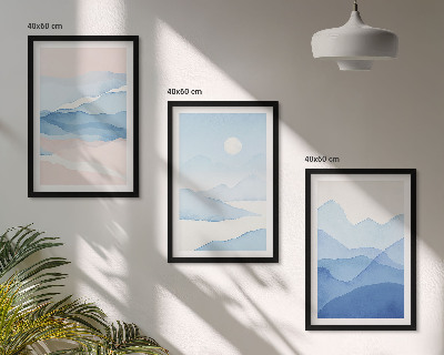 Billedvæg inspiration Blå lyserøde bjerge akvarel