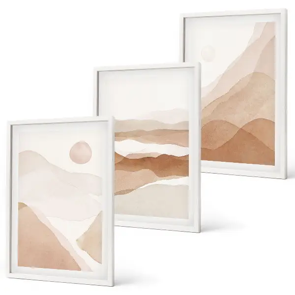 Triptyk med abstrakte brune landskaber billeder med ramme