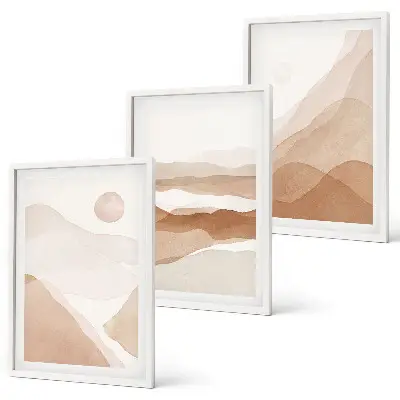 Triptyk med abstrakte brune landskaber billeder med ramme