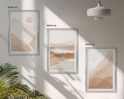 Triptyk med abstrakte brune landskaber billeder med ramme