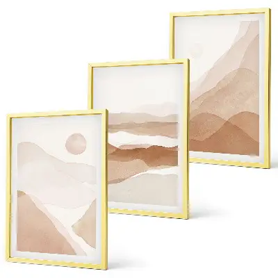 Triptyk med abstrakte brune landskaber billeder med ramme