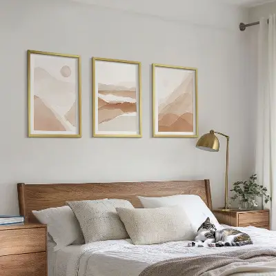 Triptyk med abstrakte brune landskaber billeder med ramme