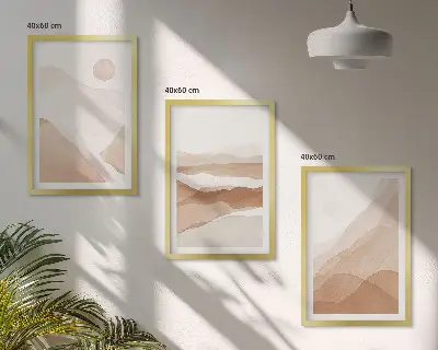 Triptyk med abstrakte brune landskaber billeder med ramme