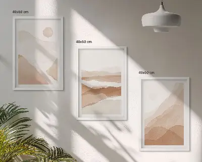 Triptyk med abstrakte brune landskaber billeder med ramme