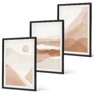 Triptyk med abstrakte brune landskaber billeder med ramme