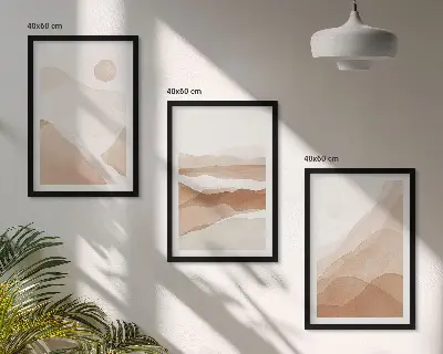 Triptyk med abstrakte brune landskaber billeder med ramme
