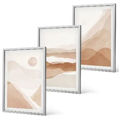 Triptyk med abstrakte brune landskaber billeder med ramme
