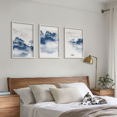 Billedvæg inspiration Bjerge, skyer, træer, fugle