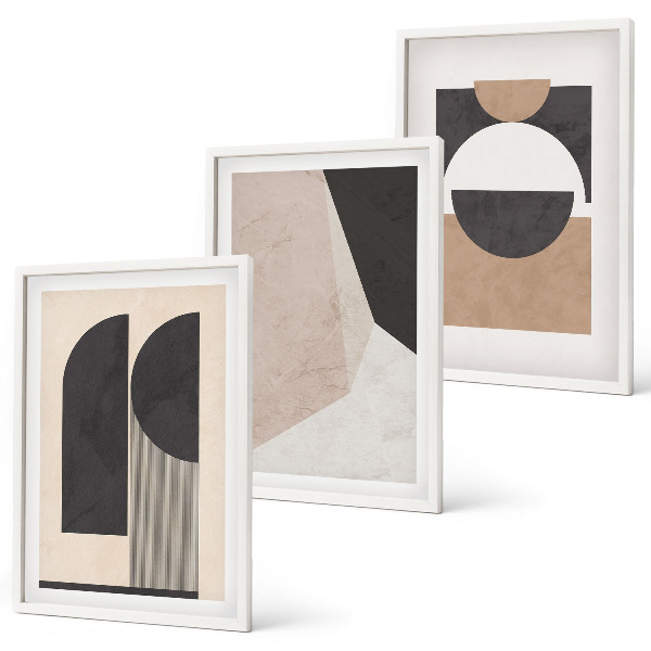 Triptykon billeder med ramme Abstrakte former beige brun