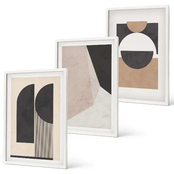 Triptyk med ramme abstrakte former i beige og brun