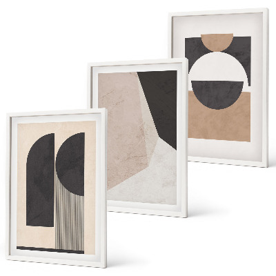 Triptykon billeder med ramme Abstrakte former beige brun