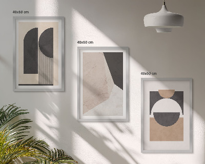 Triptykon billeder med ramme Abstrakte former beige brun