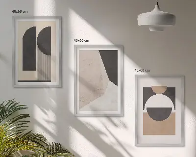 Triptyk med ramme abstrakte former i beige og brun