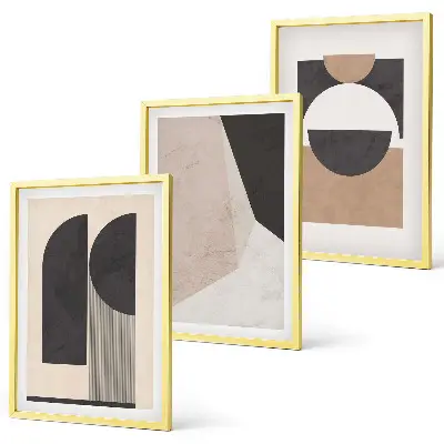 Triptyk med ramme abstrakte former i beige og brun