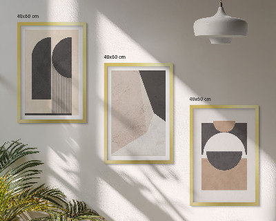 Triptykon billeder med ramme Abstrakte former beige brun