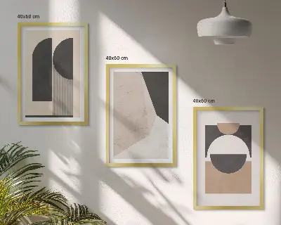 Triptyk med ramme abstrakte former i beige og brun