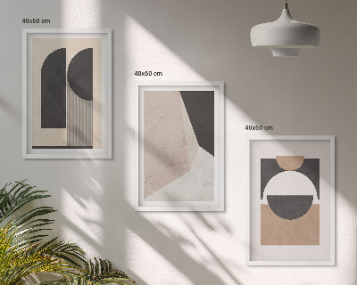 Triptykon billeder med ramme Abstrakte former beige brun