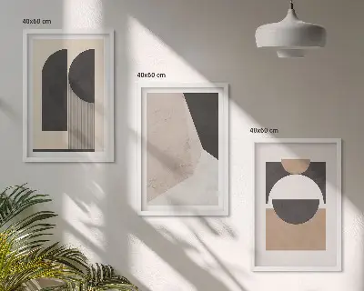 Triptyk med ramme abstrakte former i beige og brun