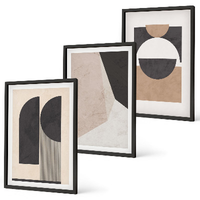 Triptykon billeder med ramme Abstrakte former beige brun