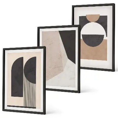 Triptyk med ramme abstrakte former i beige og brun
