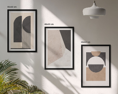 Triptykon billeder med ramme Abstrakte former beige brun
