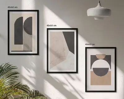 Triptyk med ramme abstrakte former i beige og brun