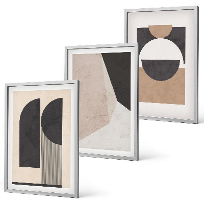 Triptykon billeder med ramme Abstrakte former beige brun