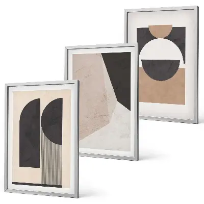 Triptyk med ramme abstrakte former i beige og brun