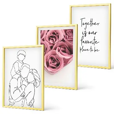 Billedsæt til soveværelset med line art motiv af rosebuketter