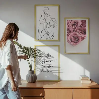 Billedsæt til soveværelset med line art motiv af rosebuketter