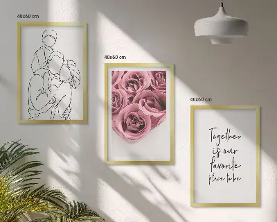 Billedsæt til soveværelset med line art motiv af rosebuketter