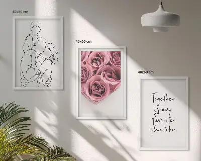 Billedsæt til soveværelset med line art motiv af rosebuketter
