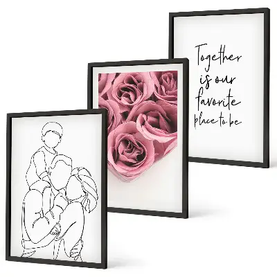 Billedsæt til soveværelset med line art motiv af rosebuketter