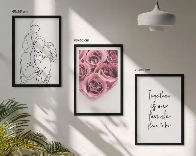 Billedsæt til soveværelset med line art motiv af rosebuketter