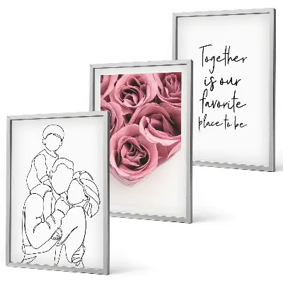 Billedsæt til soveværelset med line art motiv af rosebuketter
