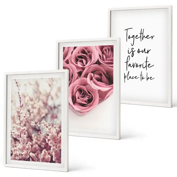 Billedvæg med blomstermotiv buket af roser med indskrift