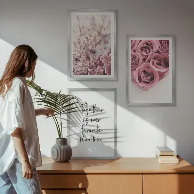 Billedvæg med blomstermotiv buket af roser med indskrift