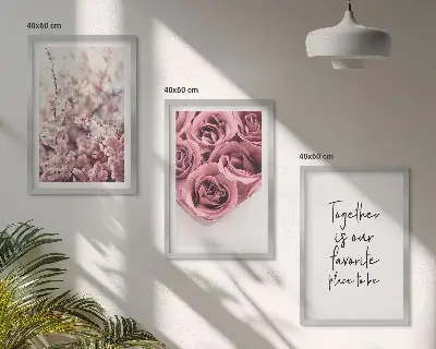Billedvæg med blomstermotiv buket af roser med indskrift