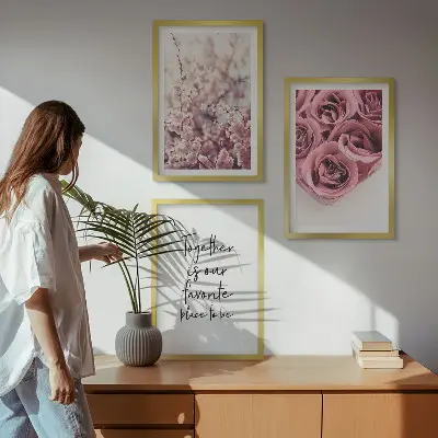 Billedvæg med blomstermotiv buket af roser med indskrift