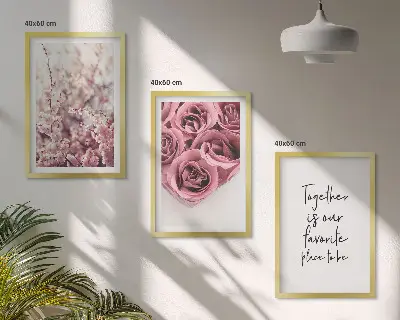Billedvæg med blomstermotiv buket af roser med indskrift